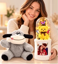 Kişiye Özel Fotoğraflı LED Fanuslu Ayıcık Buketi Peluş Eşek Romantik Hediye
