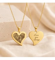Kişiye Özel 925 Ayar Gümüş Şık Kalp Model Parmak İzi Kolye (Gold)