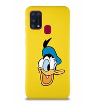 Samsung Galaxy M31 Soft Premier Kapak Donald Duck-A Tasarımlı Silikon Kılıf - Sarı (Şeffaf)