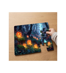 Halloween - Ormanda Işıklı Balkabakları Tasarımlı 24 Parça Ahşap Çocuk Puzzle MPK0615