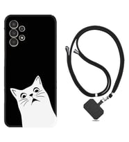 Samsung Galaxy M14 Kılıf Resimli Boyun Askılı İpli Desenli Silikon Series Şaşkın Kedi 1900