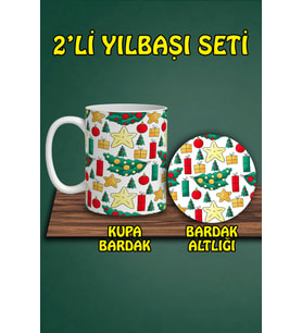 Yılbaşı Temalı Kupa ve Bardak Altlığı Seti