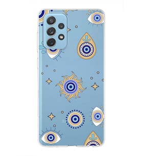 PrintiFy Samsung Galaxy A72 ile Uyumlu 1mm Slim Fit Nazar Boncuğu 5 Baskılı Şeffaf  Kılıf