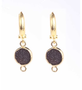 925 Ayar Gümüş Yuvarlak Druzy Spinel Taş Küpe, Sarı