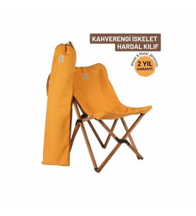 Bag The Joy Ahşap Katlanır Kamp Sandalyesi – Kahverengi İskelet - Hardal Kılıf