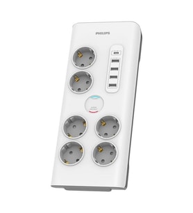 PHILIPS 6-lı SPN7060WA/62 900 Joules Akım Koruma Prizi Beyaz 4-USB/1-TYPEC
