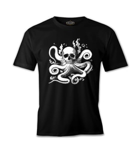 Octopus Skull with Bubbles Around Siyah Erkek Tshirt