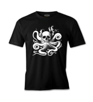 Octopus Skull with Bubbles Around Siyah Erkek Tshirt
