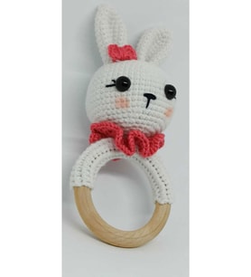 Amigurumi Handmade Örgü Süslü Tavşan Çıngırak beyaz