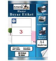 A4 Hazır Etiket 210x99 mm 10 Sayfa 1 Paket Kendinden Yapışkanlı Fotokopi Lazer İnkjet Kağıdı Yazıcılar İçin Uyumlu (Beyaz)