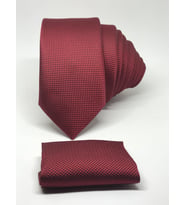 Gül Kurusu Rengi Mendilli Slim Fit Oxford Kuş Gözü Desen Kravat