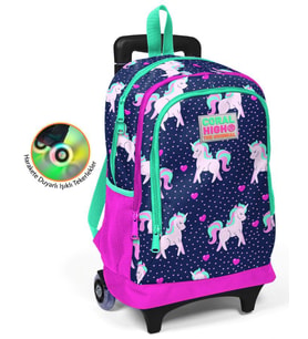Coral High Pembe Unicorn Baskılı Çekçek Okul Çantası - Işıklı Tekerlekler