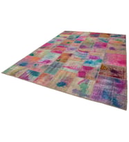 Füşya Renk Geometrik Motifli El Dokuma Salon Halısı Modern Patchwork Görünümlü Şık Tercihler