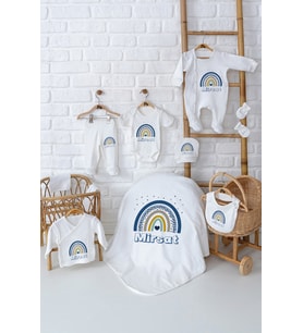 Pia Baby Premium Lüks Yenidoğan Erkek Bebek Hediyesi 10 Parça İsim Baskılı Set 5091-01 (Krem)