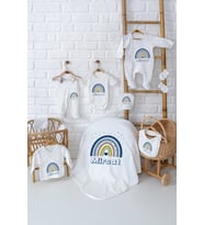 Pia Baby Premium Lüks Yenidoğan Erkek Bebek Hediyesi 10 Parça İsim Baskılı Set 5091-01 (Krem)