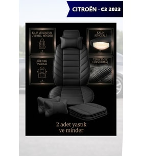 citron c3 2023 Koltuk ve Kılıf uyumlu Siyah Yastık Lüks Minder 2 Minder 2 Yastık