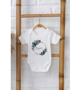 Pia Baby Premium %100 Pamuk İsme Özel Organik Baskılı Çıtçıtlı Bebek Body Zıbın Modelleri 5012-16 (Ekru)