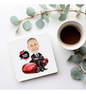 Kişiye Özel Kırmızı Spor Arabalı Erkek Karikatürlü Bardak Altlığı