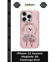 iPhone 15 Uyumlu MagSafe 3D Flamingo Kılıf Şarj Kılıfı Kamera Korumalı Telefon Kapağı