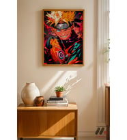 Naruto Ateş Efektli Poster, Ahşap Çerçeveli Duvar Tablosu - Anime Severlere Özel Hediye