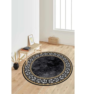 Dijital Baskılı Kaymaz Taban Yıkanabilir Yuvarlak Salon Halısı Koridor Halısı Paspas NDY-HT-1481 (Siyah)
