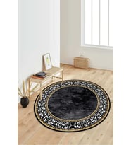 Dijital Baskılı Kaymaz Taban Yıkanabilir Yuvarlak Salon Halısı Koridor Halısı Paspas NDY-HT-1481 (Siyah)