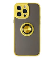 Durukar® iPhone 14 Pro Max Kılıf Montreal Yüzüklü Silikon Kapak - Sarı