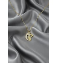 Anne Bebek Kalp Modeli 925 Ayar Beyaz Taşlı Gümüş Kolye Zirkon Taşlı (Gold)