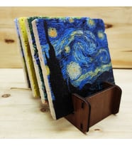 Vincent Van Gogh - Doğal Taş Bardak Altlığı 4'lü Set Standlı