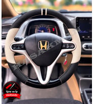 Honda Civic FD6 Dikme Direksiyon Kılıfı Delikli Deri Parlak Siyah Bej Detay Çift Yüzük ve Dikiş 2006-2012