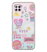 Huawei Pink Sticker Tasarımlı Şeffaf Telefon Kılıfı