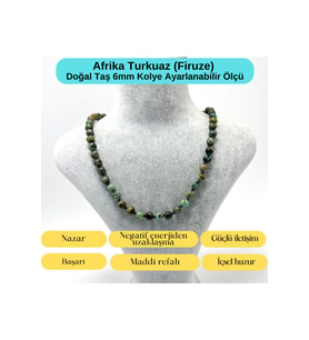 SERTİFİKALI Afrika Turkuaz (Firuze) Doğal Taş 6mm Makrome Kolye 45cm- 55cm Ayarlanabilir Ölçü