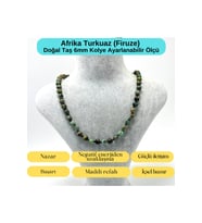 SERTİFİKALI Afrika Turkuaz (Firuze) Doğal Taş 6mm Makrome Kolye 45cm- 55cm Ayarlanabilir Ölçü