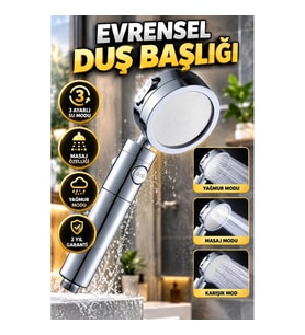Paslanmaz Çelik 3 Modlu Masaj ve Yağmur Özellikli Çok İşlevli Duş Başlığı