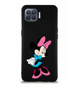Oppo Reno 4 Lite Soft Premier Kapak Minnie Mouse-F Tasarımlı Silikon Kılıf - Siyah (Şeffaf)