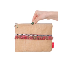 Baghashtag Kırmızı İp Püsküllü Jüt Clutch Bez Çanta (Kahverengi)
