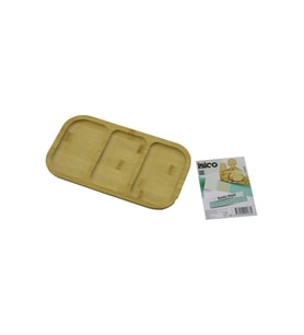 DİKDÖRTGEN 3 BÖLMELİ=2+1 AHŞAP BAMBU SERVİS SUNUM TEPSİ - TAHTASI 25 X 14 X 1.4CM (5343)