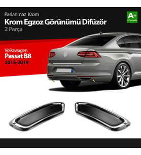 VW Passat B8 Krom Egzoz Görünümü Difüzör R Line Still 2 Parça 2015 2016 2017 2018 2019