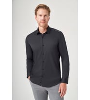 Siyah Sert Yaka Uzun Kol Cepsiz Slim Fit Esnek Su İtici Gömlek 1004260234