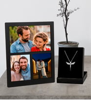 Kİşiye Özel 3 Fotoğraflı Kolaj Ahşap Çerçeve Ve Melek Kolye Set