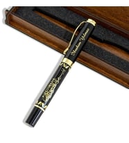 Kişiye İsme Özel Ahşap Kutulu Besmele Temalı Tükenmez Roller Kalem, İmza Kalemi (Siyah-Gold)