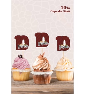Safari Hayvanları Pastel 10 Yaşında CUPCAKE Süsü *10'lu Kalın Kağıt