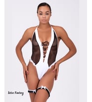 Intive Fantasy Derin V Dekolteli Arkası String Kesim Bodysuit/Babydoll (Siyah)