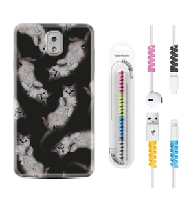 Samsung Note 3 4 5 8 9 20 Ultra 10 Lite Kılıf Kablo Koruma Spiral Silikon Sevimli Kedicikler 1785