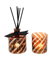 Kahverengi Spiral Kesme Cam Dark Amber Oda Kokusu ve Mumluk Seti