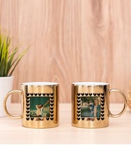 Kişiye Özel Kalp Detaylı Fotoğraflı İkili Gold Kupa Bardak