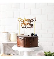 İyi Ki Doğdun – Pasta Süsü Kürdanlı Varaklı Kalpli Yazı Dekoratif Pasta Üstü