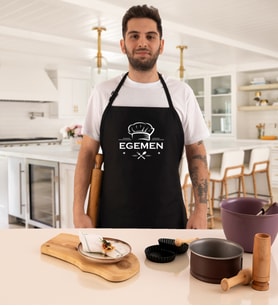Chef Kişiye Özel İsimli Profesyonel Siyah Bayan Mutfak Önlüğü