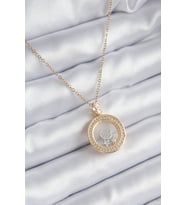 316L Çelik Gold Renk Zirkon Taş Detay Ay Yıldız Fanus Model Kadın Kolye - TJ-BKO8194