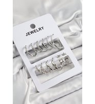 Pirinç Karışık Halka Model Gümüş Renk 6 Çift Kadın Küpe Set - TJ-BKP10877